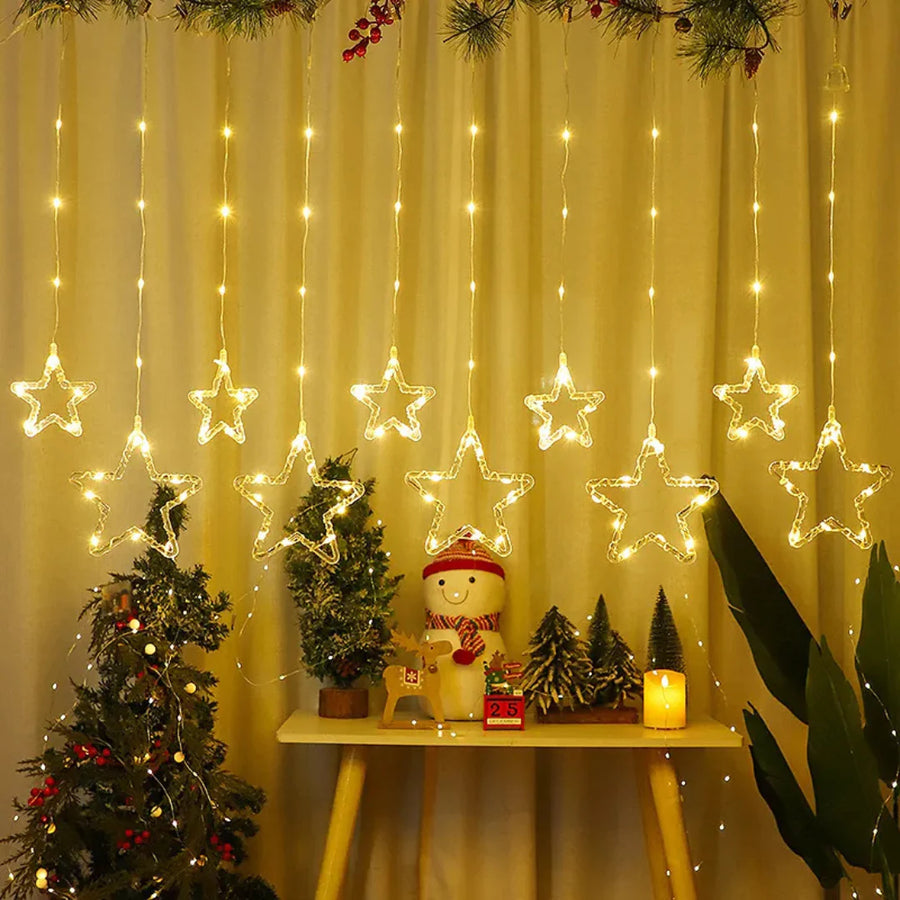 LED Коледна украса за прозорец, жълта, 60x80 см, захранвана от USB, с мигащи светлини