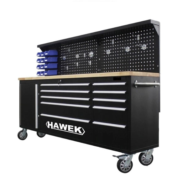 Подвижен шкаф за инструменти с дървен работен плот HAWEK