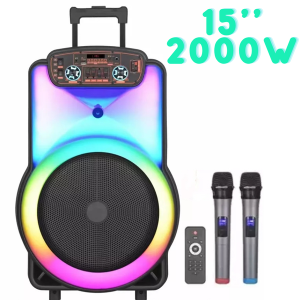 Караоке тонколона с Bluetooth и цветомузика BT-1518 15'' и два безжични микрофона