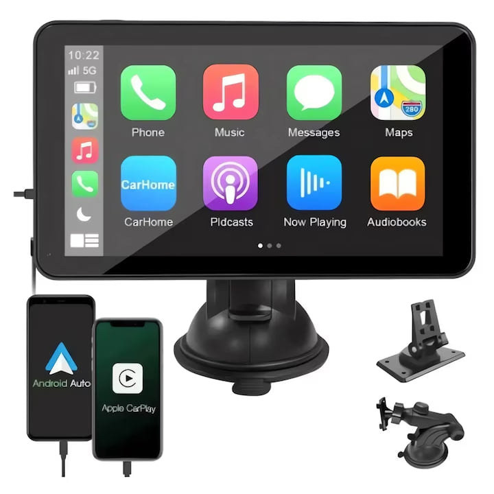 Мултимедийна навигация за кола със стойка, съвместим с Apple CarPlay и Android, Bluetooth, CJ-PTC207