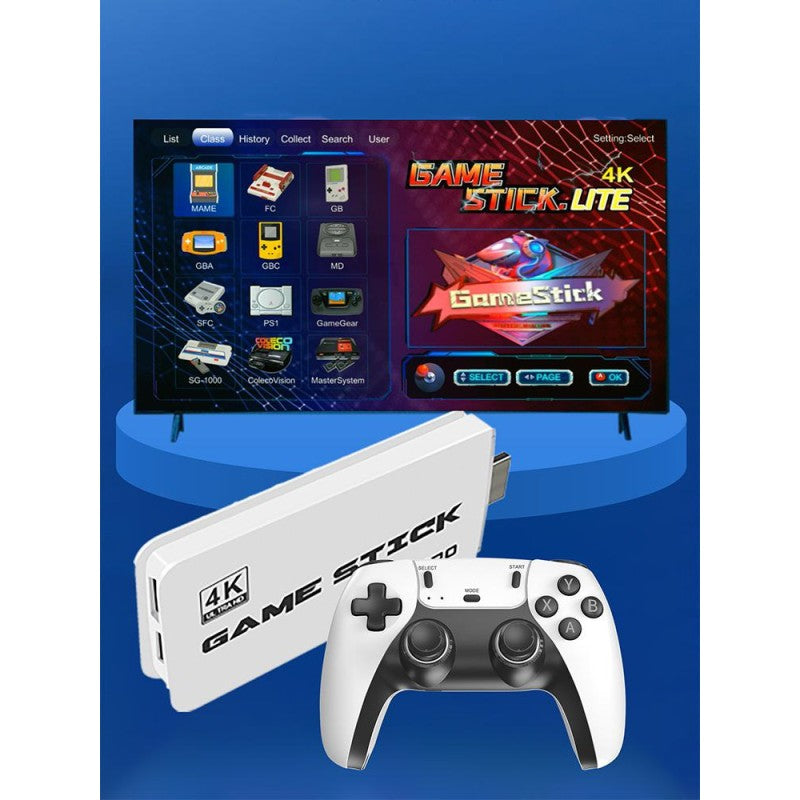 Игрова конзола Retro Console M15 4K Pro Game Stick, 64GB, 30 000 видео игри, 9 емулатора, 2x безжичен контролер 2,4 GHz