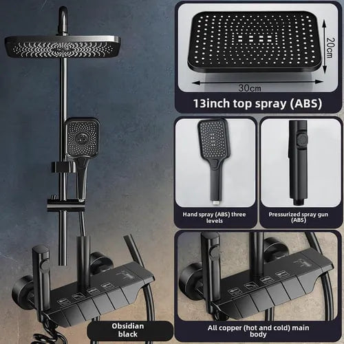 Интелигентна душ колона, LED дисплей, управление на пиано, 4 режима на пръскане, въртене на 360°, технология за въздушно пръскане