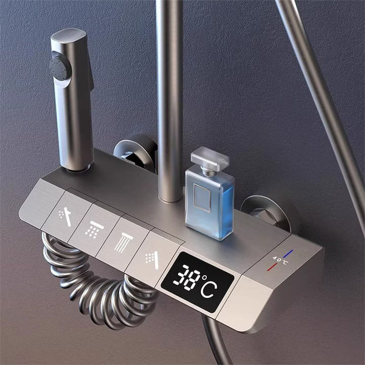 Интелигентна душ колона, LED дисплей, управление на пиано, 4 режима на пръскане, въртене на 360°, технология за въздушно пръскане