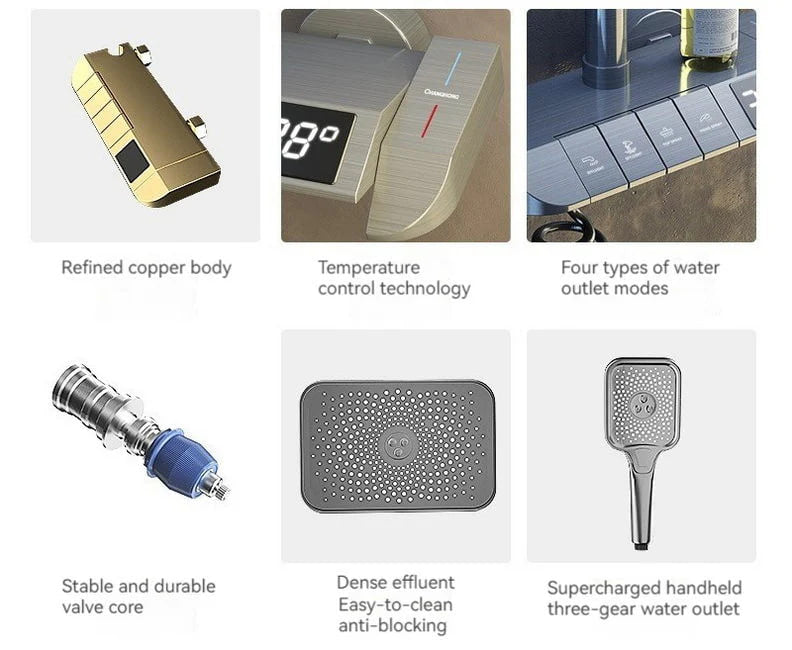 Интелигентна душ колона, LED дисплей, управление на пиано, 4 режима на пръскане, въртене на 360°, технология за въздушно пръскане