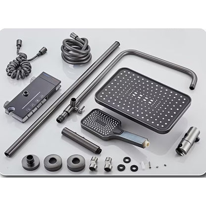 Комплект кран за душ AOVO, с дигитален дисплей, душ слушалка Rainfall, ръчен душ с 3 режима, 2-функционална струя за биде и кран за вана, сив