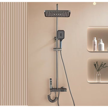 Комплект кран за душ AOVO, с дигитален дисплей, душ слушалка Rainfall, ръчен душ с 3 режима, 2-функционална струя за биде и кран за вана, сив