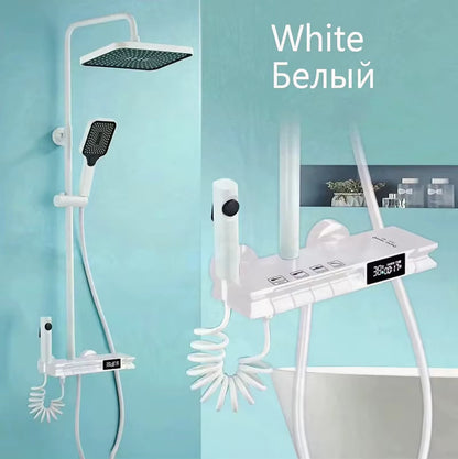 Комплект кран за душ AOVO, с дигитален дисплей, душ слушалка Rainfall, ръчен душ с 3 режима, 2-функционална струя за биде и кран за вана, сив
