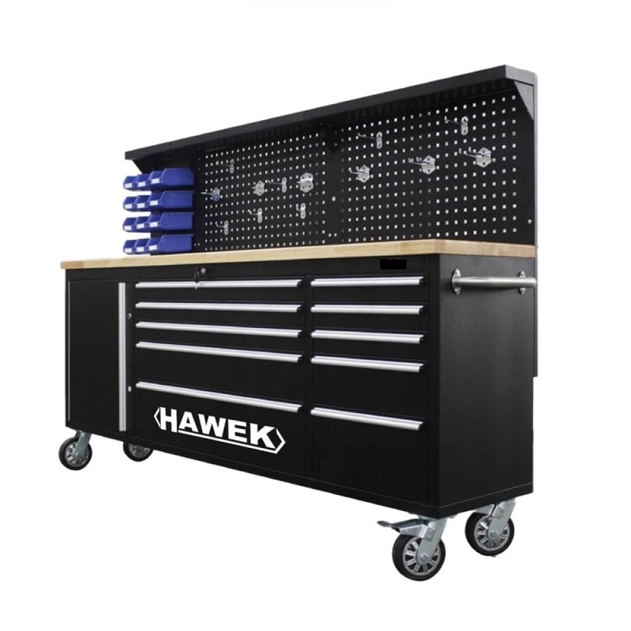 Подвижен шкаф за инструменти с дървен работен плот HAWEK