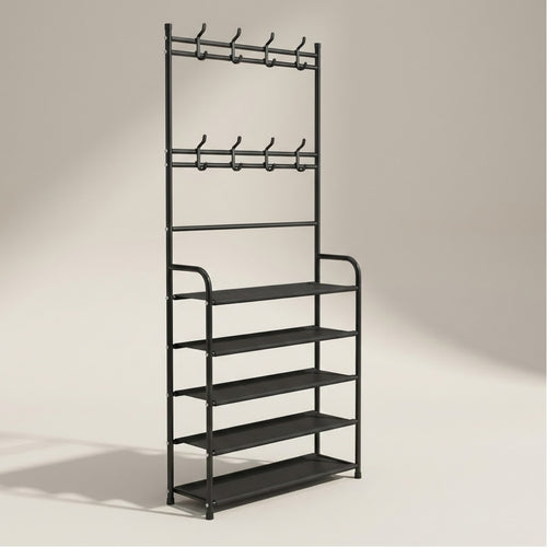 Многофункционален рафт за обувки със закачалки. Портманто