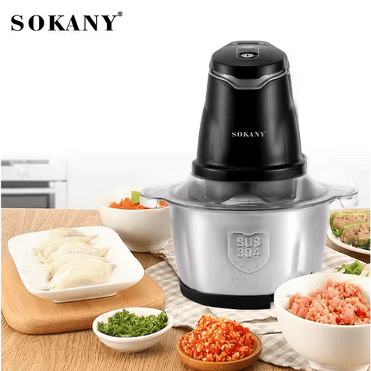 Професионален електрически чопър Sokany SK-7020, 400W, Две предавки, 2 литра капацитет, Остриета от неръждаема стомана, Двойно острие, Меден мотор, Черен