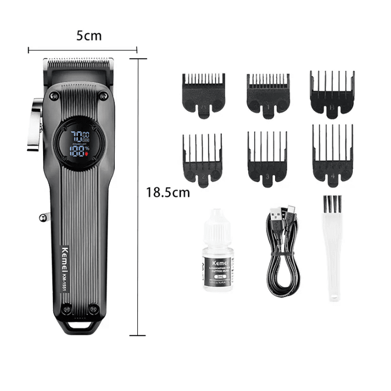 Професионална машинка за подстригване Kemei KM-1551, 8W, 6 приставки, Сив