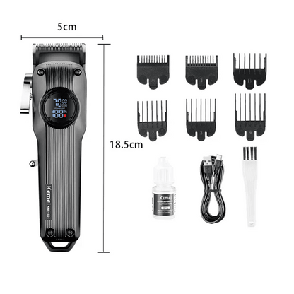 Професионална машинка за подстригване Kemei KM-1551, 8W, 6 приставки, Сив
