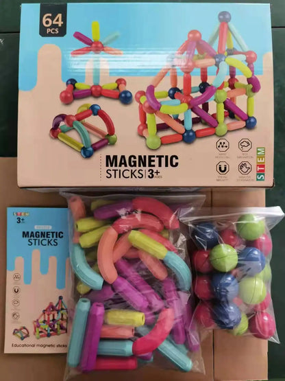 Образователна строителна игра Magnetic Sticks – Магнитни Кубчета 64 части