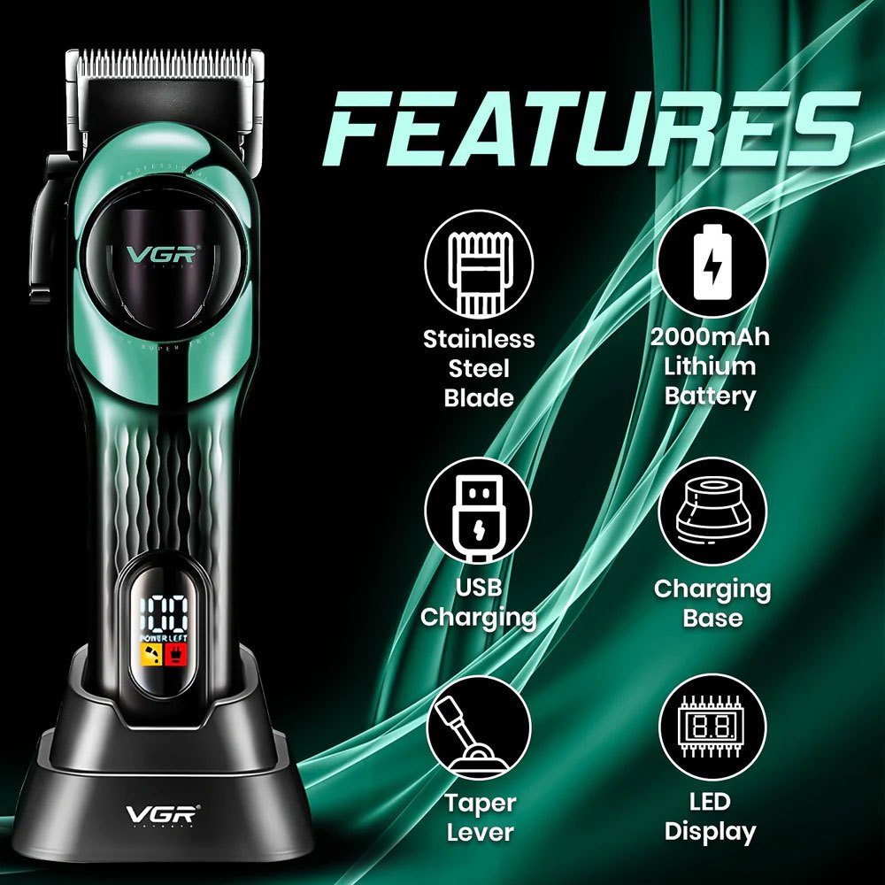 VGR V-166 – Професионална машинка за подстригване GREEN