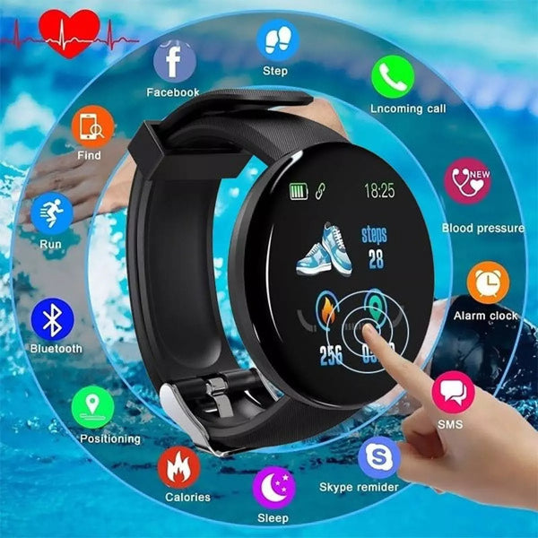 Смарт Часовник D18, Android, iOS/ Android, Bluetooth-Свързаност, Водоустойчив, Кръвно, Пулс