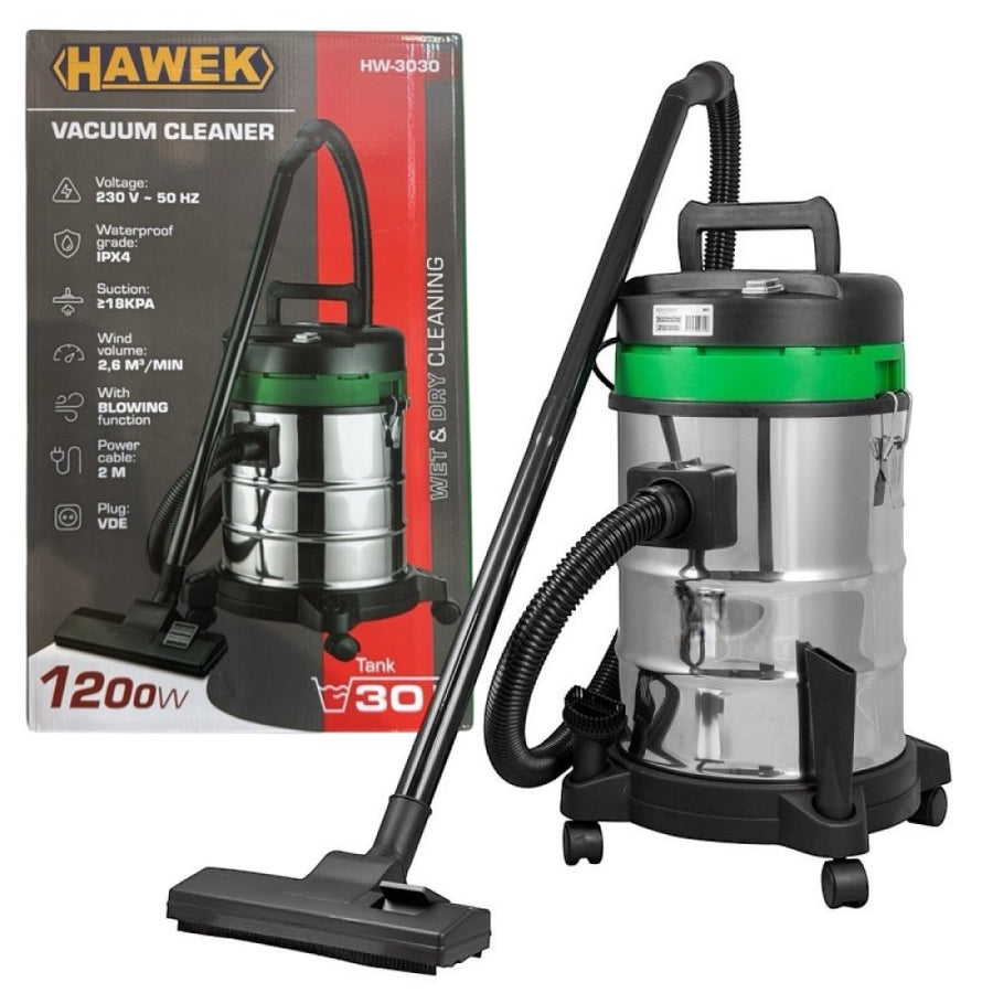 Прахосмукачка за сухо и мокро почистване 30 литра 1200W HAWEK
