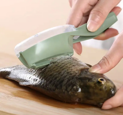 Уред за премахване на рибни люспи с контейнер