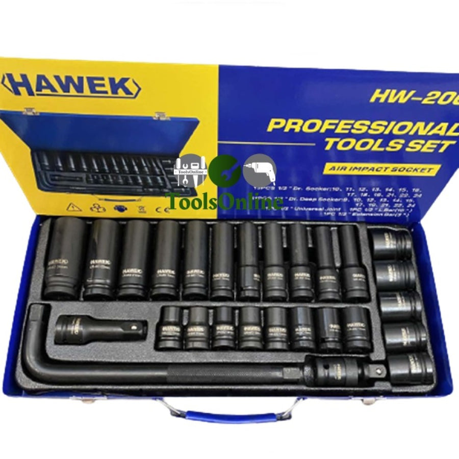 Комплект с ударни вложки 27 части 1/2'' CR–V в метален куфар HAWEK