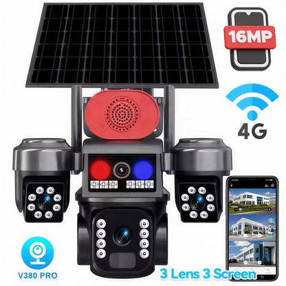 СОЛАРНА ОХРАНИТЕЛНА КАМЕРА SUNVISION – 16 MP, 3 ОБЕКТИВА, АЛАРМА , 4G - SIM карта , МОДЕЛ 28-73