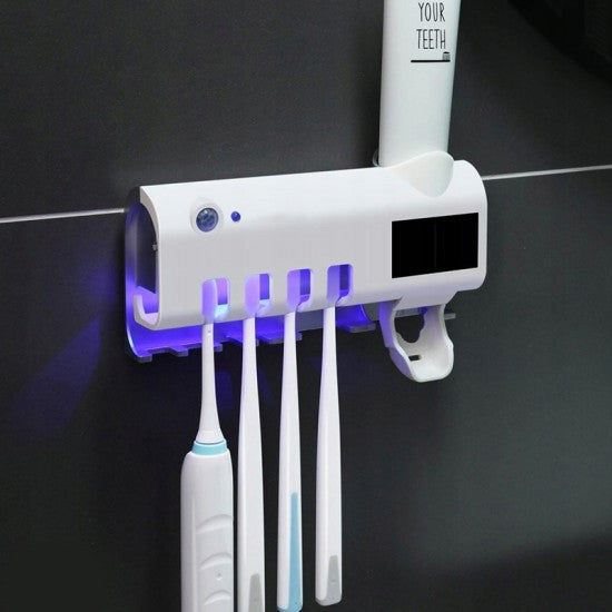 UV стерилизатор и дозатор за четки и паста за зъби, MicroUSB, Бял - Oferti4ka.com