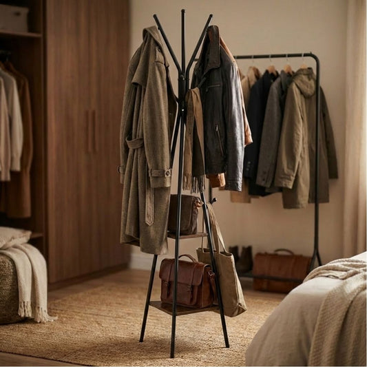 Стилна закачалка за дрехи с дървени поставки