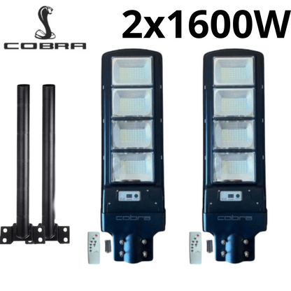 Соларна лампа Cobra Pro 1600W - улична 2бр. + подарък стойки 2бр