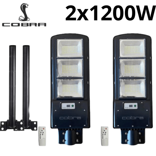 Соларна лампа Cobra Pro 1200W - улична 2бр. + подарък стойки 2бр.