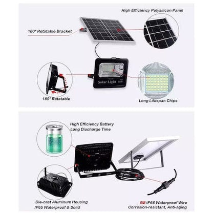 Мощен соларен прожектор , 100W, 224 LED, 15W 35x35 см панел и дистанционно управление с множество функции Oferti4ka.com